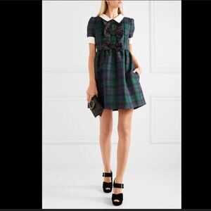 Miu Miu Green and Blue Plaid Dress with White Collar
